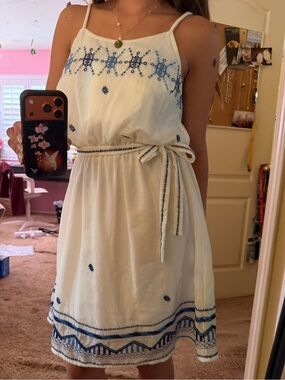 Aqua White Sundress with Blue Embroidery
